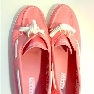Sperry Topsider Boat Deck Shoes Pink Canvas Sz 12